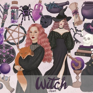 Hexe Clipart Bundle: Gothic Halloween Grafiken, Planer Stickers