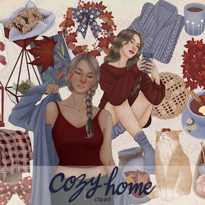Acogedor Hogar Clipart Otoño ClipArt Otoño ClipArt Chica Clipart Mujer Moda Clipart Dibujado a mano Chicas Graphics Planner Pegatinas scrapbook