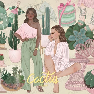Cactus Clipart Succulent clipart Girl ClipArt Fashion ClipArt mujer clipart Botanical Greenery Illustration Girls Graphics Planner Stickers