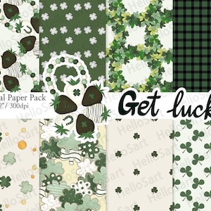 Obtenez de la chance Papier St Patrick’s Day Pattern clover Pattern Planner Sticker Digital Paper scrapbook seamless patterns Hand Drawn BackgroundImage