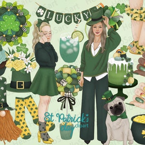 St. patricks clipart verde Clipart Girl ClipArt Moda ClipArt mujer clipart suerte Saint Patrick's Day art Girls Graphics Planner Stickers