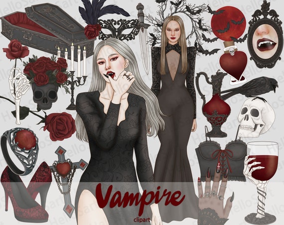 Vampire Girl Clipart: Spooky Halloween Fashion Graphics (PNG)