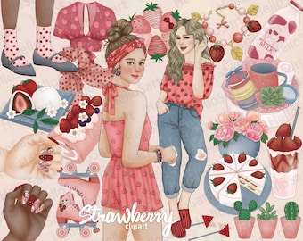 Strawberry Girl Clipart: Cake, Fashion, Planner Graphics (PNG)