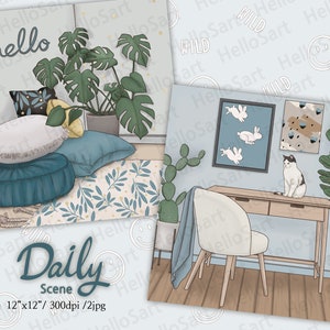 Daily Scene Wohnen Ästhetik Home Decor Planer Grafik Planer Sticker scrapbook Material Hintergrund Bild Illustration