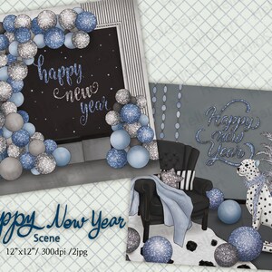 Happy New Year Motiv Urlaubsszene Party ästhetische Szene Planer Grafik Planner Sticker scrapbook Material Hintergrund Bild Illustration