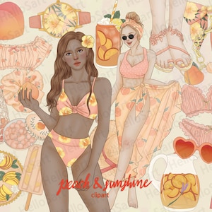 Peach Summer-clipart: handgetekende modegraphics (digitale png-download)