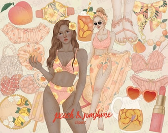 Peach Summer Clipart: Hand-Drawn Fashion Graphics (PNG Digital Download)
