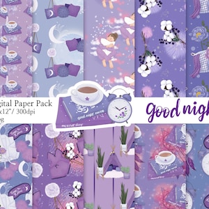 Good Night Pajama Digital Paper: Seamless Planner Patterns (Digital Download)