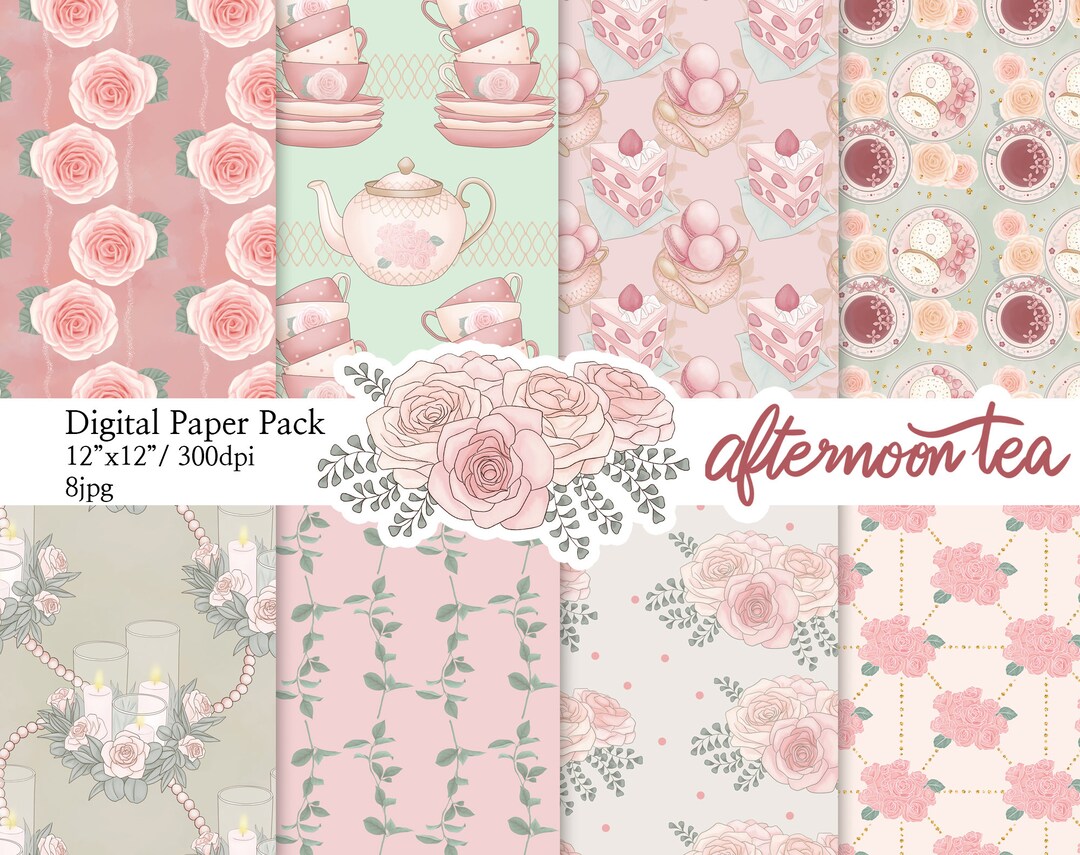 Afternoon Tea Digital Paper: Rose Floral Patterns (12x12, 300dpi) - Etsy