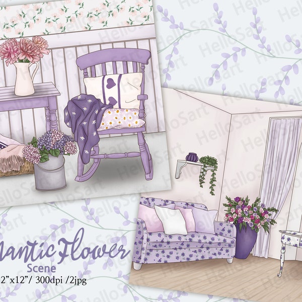 Romantic Flower Scene Cozy Scene Provence Scene Planner Graphic planner sticker scrapbook material Background image illustration