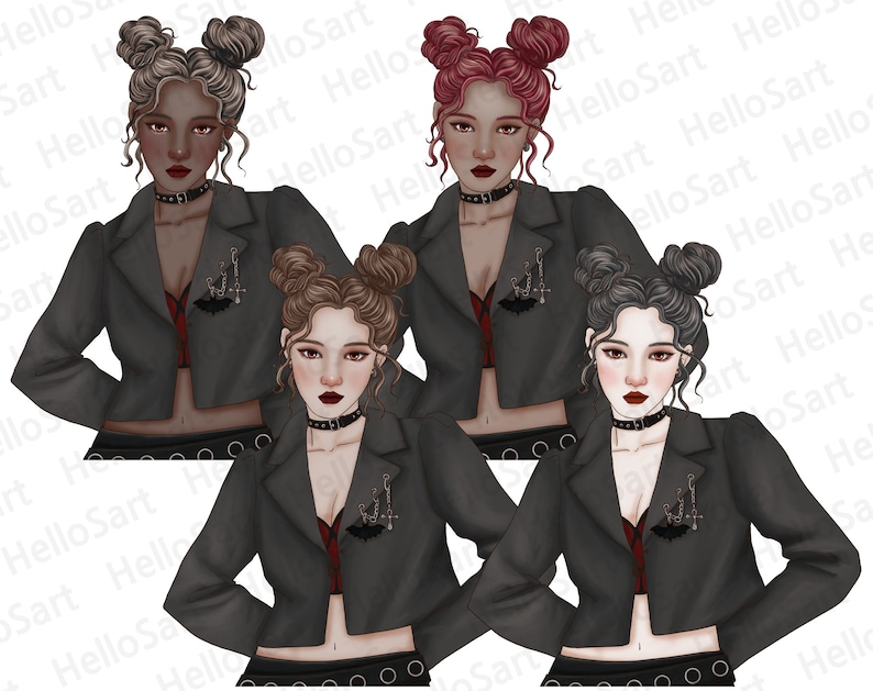 Goth Girl Clipart: Halloween Spooky Fashion-grafik (PNG) bild 3