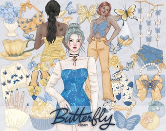 Butterfly Clipart Set: Floral Fashion Graphics (PNG, Digital Download)