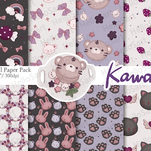 Kawaii Papier Niedliche Muster niedliche Charakter ästhetische Planer Sticker Digitales Papier Scrapbook nahtlose Muster Handgezeichnet Hintergrund Bild