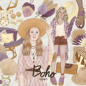 Boho Clipart Boho clipart Girl ClipArt Fashion ClipArt femme clipart Cozy Illustration Trendy clipart Girls Graphics Planner Stickers