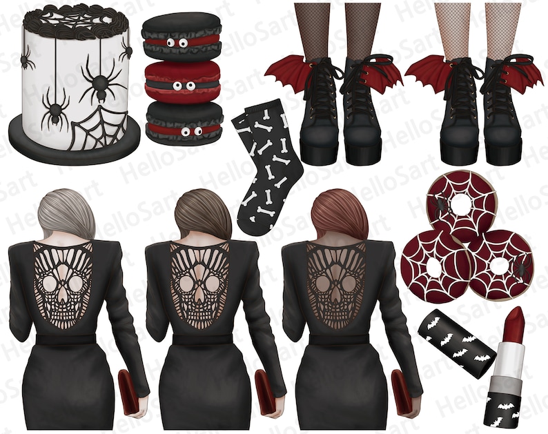 Goth Girl Clipart: Halloween Spooky Fashion-grafik (PNG) bild 5
