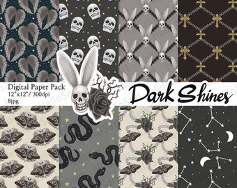 Dark Goth Skull Digital Paper: Seamless Scrapbook Patterns (12x12, 300 dpi)