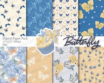 Butterfly Floral Paper: Spring Fashion, Scrapbook Patterns (Digital Paper)