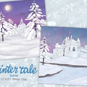 Winter Tale Scene: Forest Snow Scene Background (Digital Download)
