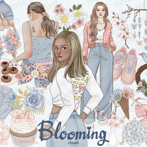Blooming Clipart: Spring Fashion Girl Graphics (PNG)