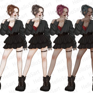 Goth Girl Clipart: Halloween Spooky Fashion-grafik (PNG) bild 2