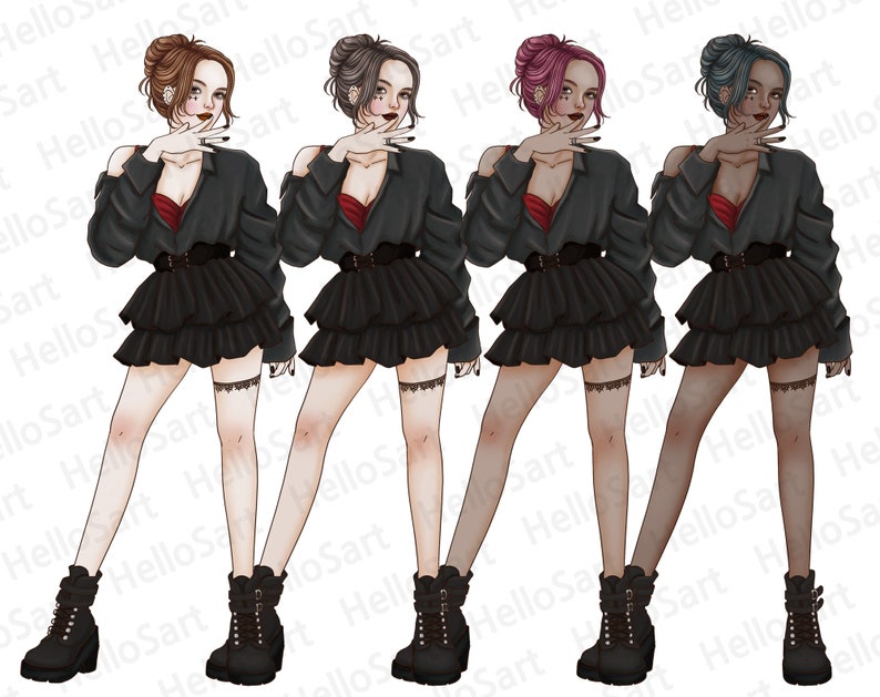 Goth Girl Clipart: Halloween Spooky Fashion-grafik (PNG) bild 2