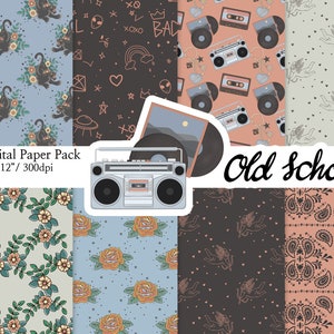 90s Retro Pattern Digital Paper: Old School Scrapbook Backgrounds (Digital Download)