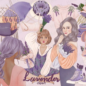 Lavender Girl Clipart: Fashion Illustration, Spring Graphics (PNG)