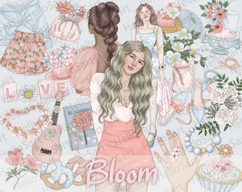 Bloom Clipart: Grafica di moda primaverile (pacchetto PNG)