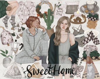 Hygge Clipart Bundle: Gemütliches Zuhause Grafiken, Planer Sticker (Digitaler Download)