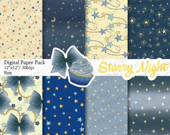 Starry Night Colorful Pattern Star Patterns Planner Sticker Digital Paper scrapbook material  seamless patterns Hand Drawn Background Image