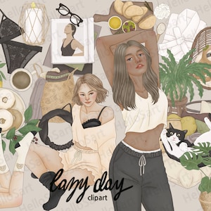 Lazy Day-clipart: Hygge Fashion Girls-graphics (PNG)