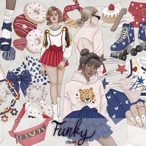 Funky Girl-clipart: kitsch fashion-graphics (digitale png-download)