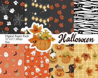 Digitaal papier Spooky Halloween: naadloze horrorpatronen (digitale download)
