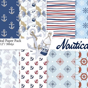 Nautical Papers Summer Pattern Sailing Pattern Planner Sticker Digital Paper scrapbook Pattern seamless patterns Hand Drawn Background Image image 1