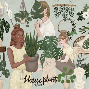 Haus Pflanze Clipart gemütliche Clipart Mädchen ClipArt Mode ClipArt Frau Clipart Hygge Illustration Home Clipart Mädchen Grafik Sticker