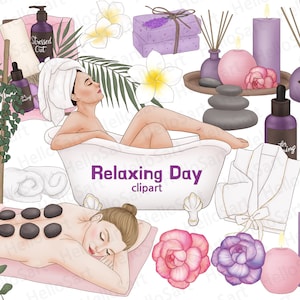 Détendante Journée clipart Beauté ClipArt Spa ClipArt fille Clipart femme Clipart Salle de bains Clipart Girls Graphics Femmes Planner Autocollants