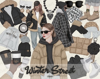 Winter Mode Mädchen Clipart: Handgezeichnete Grafiken (PNG)