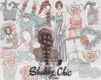 Shabby Chic Clipart: Cottagecore Fashion Girl Graphics (PNG)