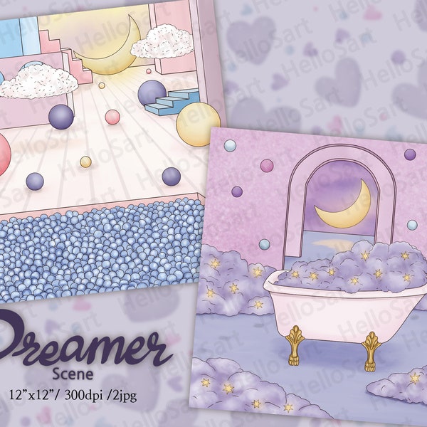 Dreamer Scene Fantastic Scene dreamlike aesthetic Scene Planner Graphic planner sticker scrapbook material Background image illustration