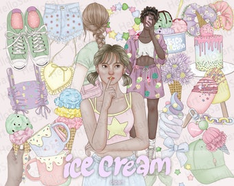 Ice Cream Clipart: Dessert Fashion Girl Graphics (PNG)