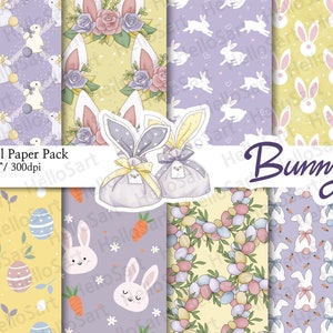 Papier lapin Motif de Pâques Motif de printemps Papier de lapin Sticker Planner Digital Paper scrapbook motif sans couture Image d’arrière-plan dessinée à la main