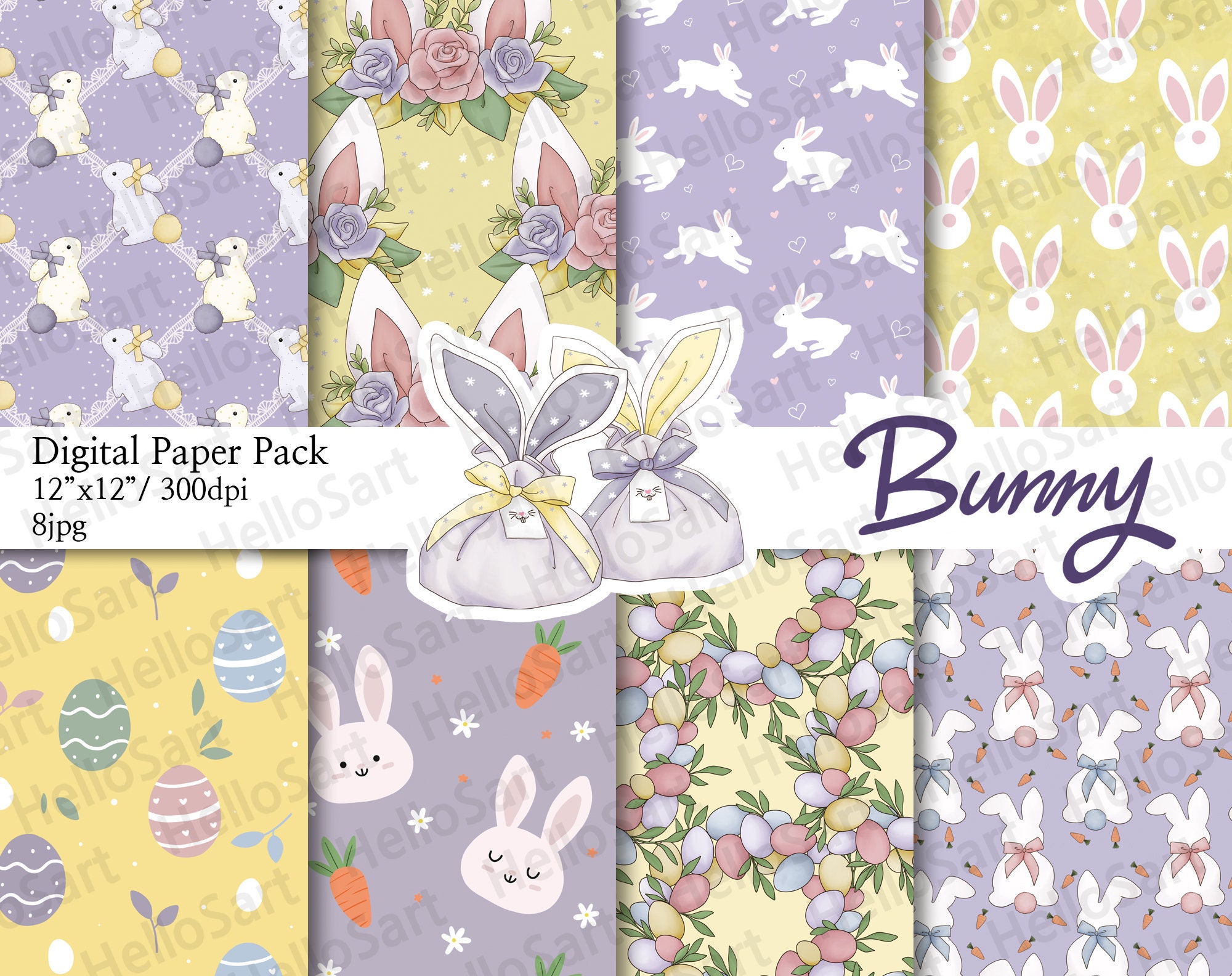 Bunny Easter Digital Paper: Spring Scrapbook Pattern (12x12, 300dpi) - Etsy