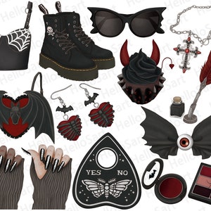 Goth Girl Clipart: Halloween Spooky Fashion-grafik (PNG) bild 4