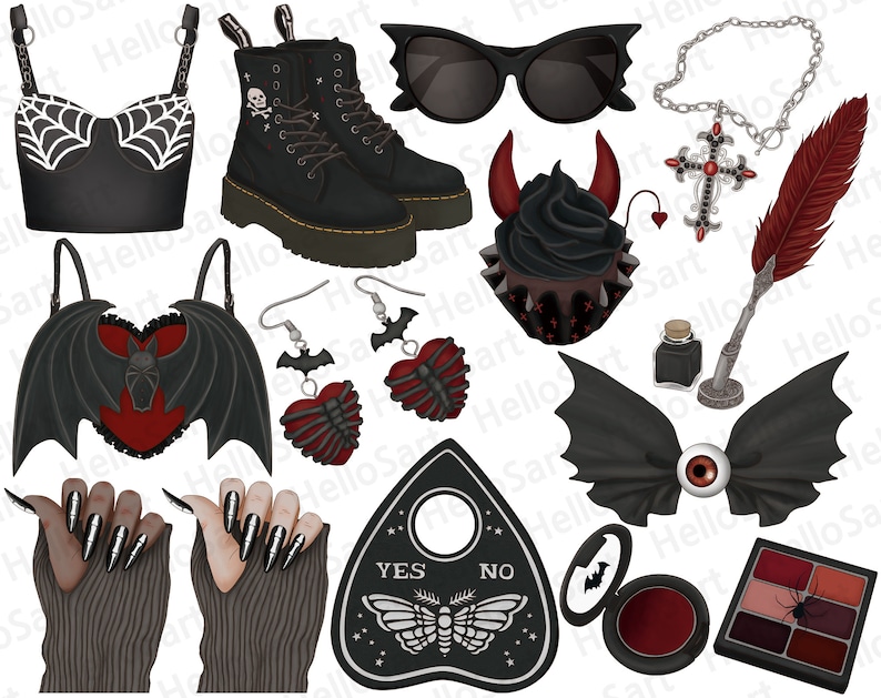 Goth Girl Clipart: Halloween Spooky Fashion-grafik (PNG) bild 4