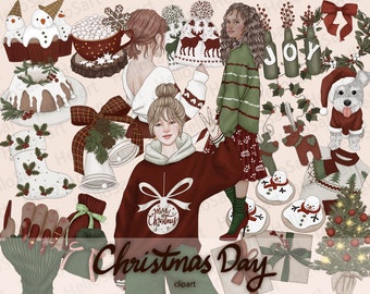 Clipart de Navidad: Chicas con estilo en invierno (Descarga digital PNG)