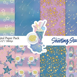 Shooting star Papers Star Patterns Galaxy Planner Sticker Digital Paper Pattern scrapbook seamless patterns Hand Drawn BackgroundImage