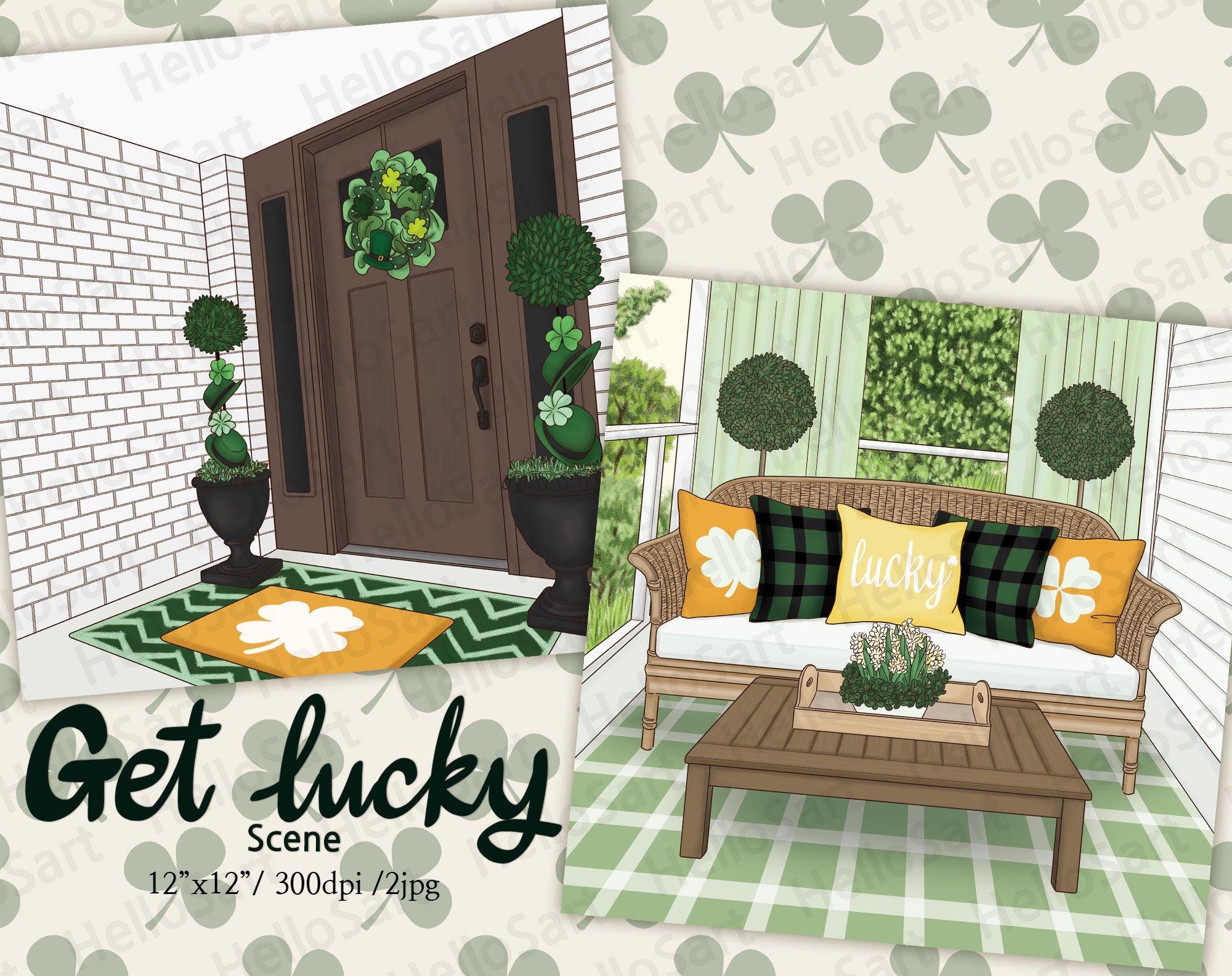 Get lucky Scene  St Patrick's Day Scene green Scene  Planner Graphic planner sticker scrapbook material Background image illustration
