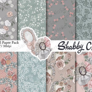 Shabby Chic Paper Cottagecore Pattern Cozy aesthetic Planner Sticker Digital Paper scrapbook seamless patterns Hand Drawn Background Image