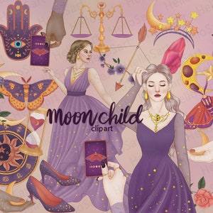 Moon Child Clipart Hemelse clipart Magic ClipArt Sterren ClipArt meisje Clipart vrouw Clipart Fashion Clipart Girls Graphics Planner Stickers
