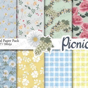 Picknick Papier Blumen Muster Rustikale Muster Planer Sticker Digitales Papier Scrapbook Material nahtlose Muster Handgezeichnet Hintergrund Bild